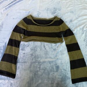 Striped Black and Olive Crop Top